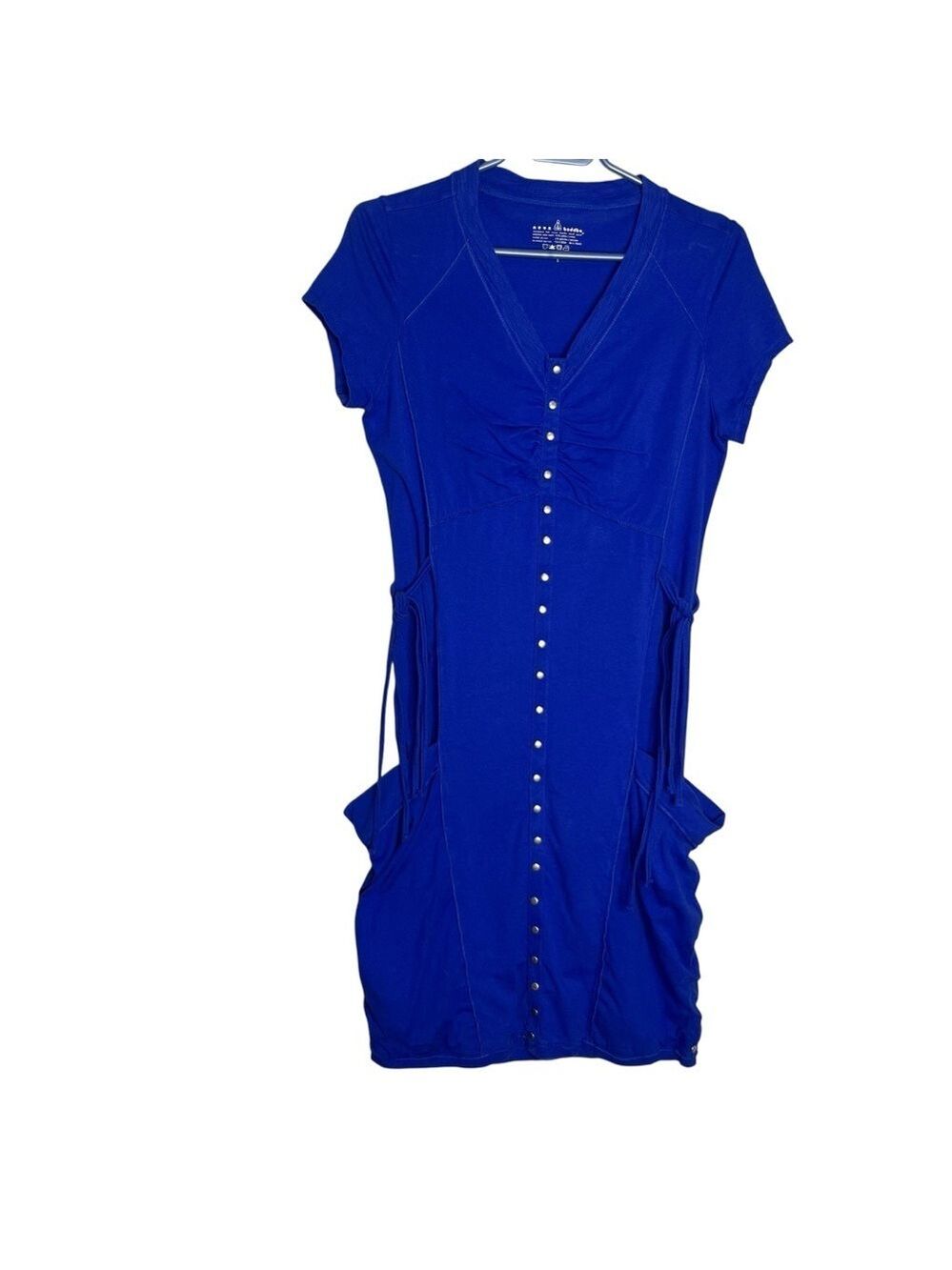 Neon Buddha Daybreak Dress Roy Blue Short Sleeve Lagenlook Pockets Knit, size S